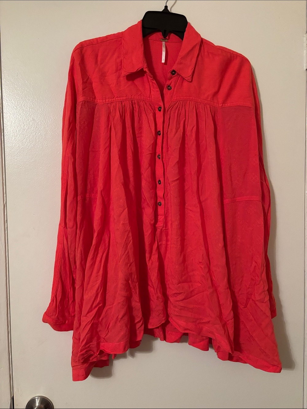 Free People Lovely Day Coral-Red Button-Front Flowy Boho Tunic